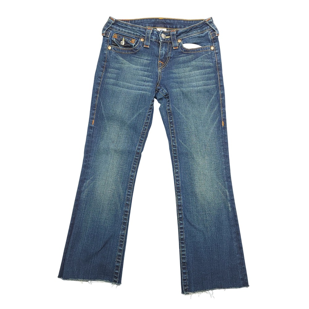 True Religion‎ Womens Bootcut Jeans Denim Size 27 Made USA Raw Hem Cropped